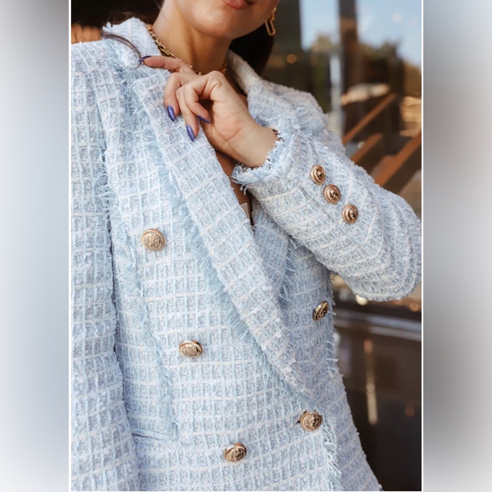 NEW PASTEL BLUE TWEED BLAZER - SMALL NWOT